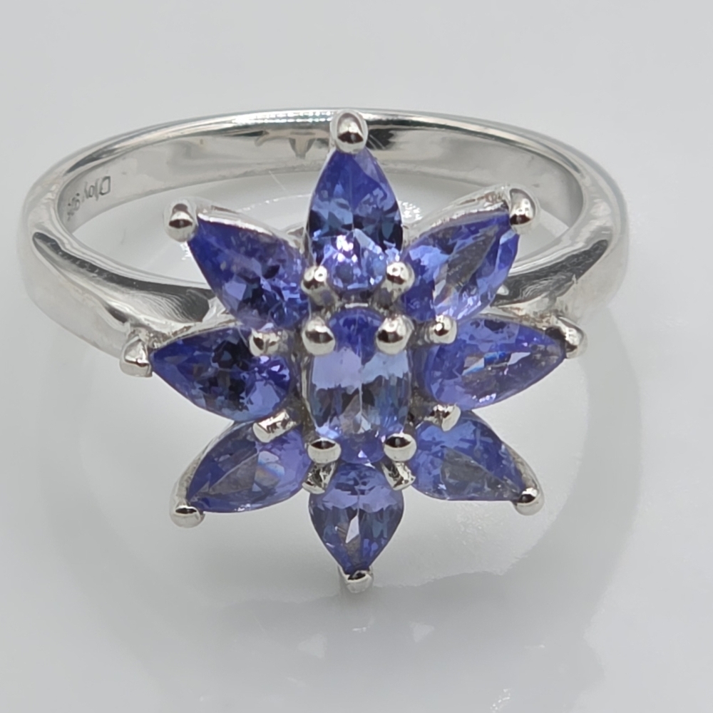 Host Pick NWOT Genuine Tanzanite Floral Ring in Platinum Over Sterling Silver